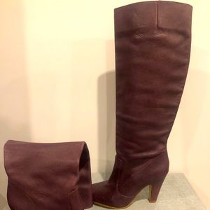 ALDO Wide Calf Purple Pebbled Leather Heeled Boots